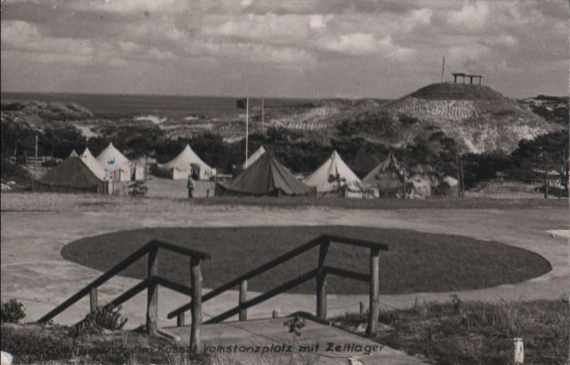 Ansichtskarte Sylt - Volkstanzplatz mit Zeltlager - 1956 aus der Kategorie Sylt
