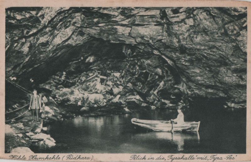 Ansichtskarte Höhle Heimkehle - Tyrahalle mit Tyra-See - 1957 aus der Kategorie Heimkehle