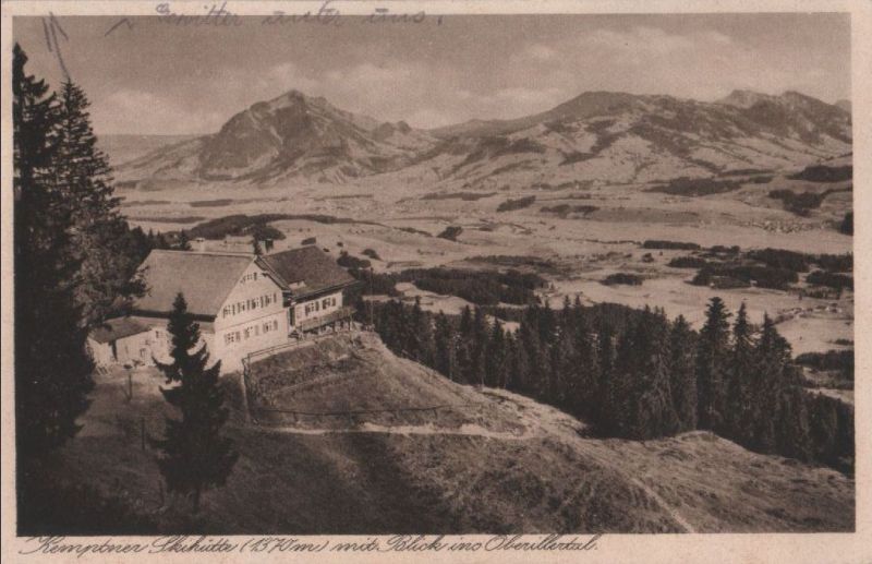 Ansichtskarte Kemptner Hütte - mit Blick ins Oberillertal - 1927 aus der Kategorie Kemptner Hütte