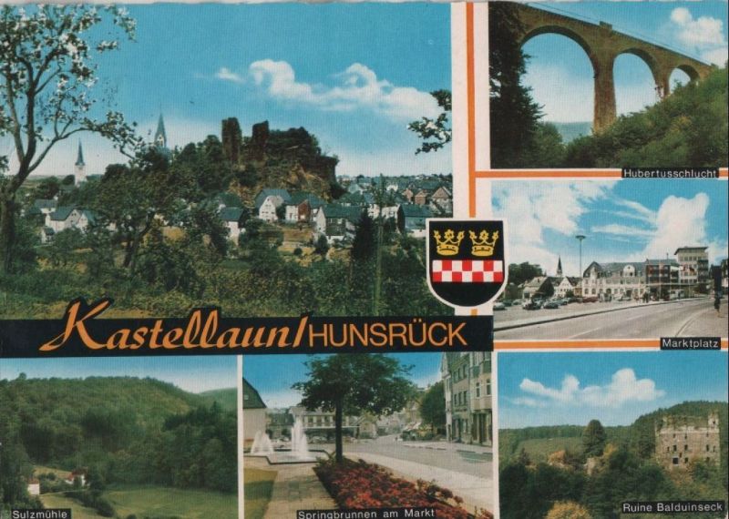 Ansichtskarte Kastellaun - u.a. Springbrunnen am Markt - 1973 aus der Kategorie Kastellaun