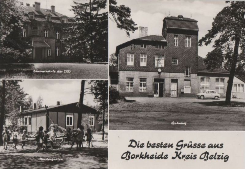 Ansichtskarte Borkheide - u.a. Kindergarten - ca. 1985 aus der Kategorie Borkheide