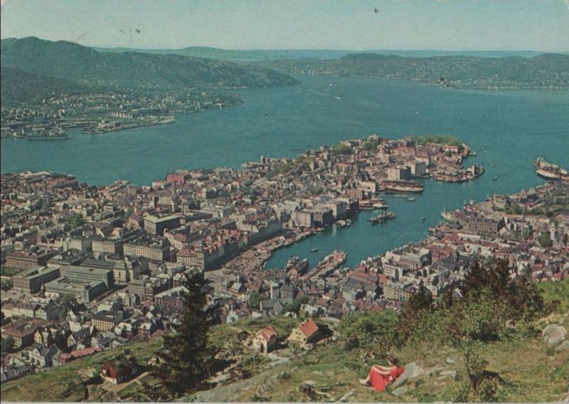 Ansichtskarte Norwegen - Bergen - Utsikt fra Floien - 1963 aus der Kategorie Bergen