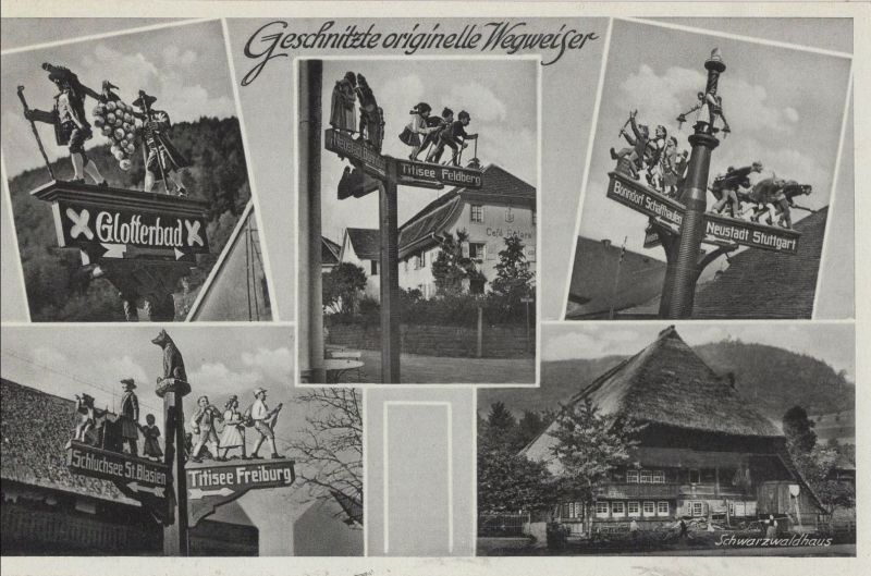 Ansichtskarte Winterberg-Altastenberg - geschnitzte Wegweiser aus der Kategorie Schwarzwald