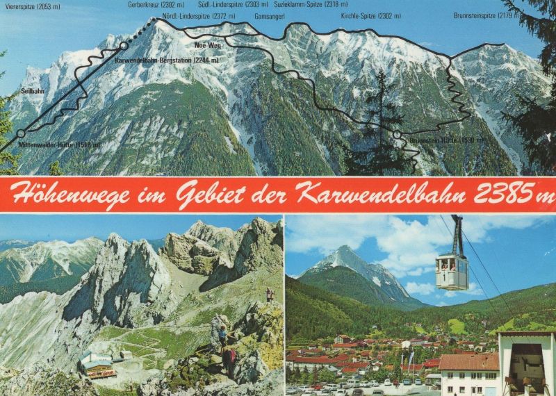 Ansichtskarte Karwendelgebirge - Höhenwege im Gebiet der Karwendelbahn aus der Kategorie Karwendelgebirge